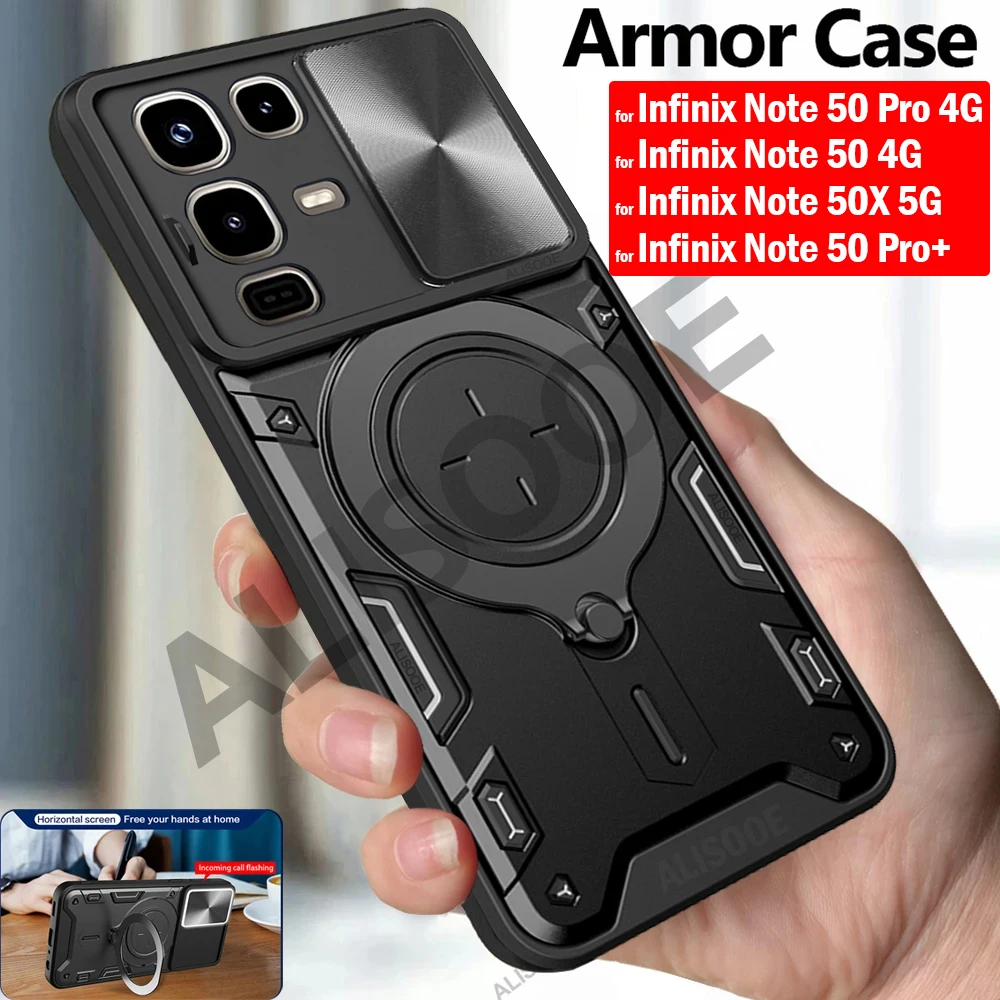 Funda para Infinix Note 50 Pro 4G Note 50X 50S, Funda deslizante con anillo para cámara, Funda protectora para Infinix Note 50 Pro + Plus 5G Capa
