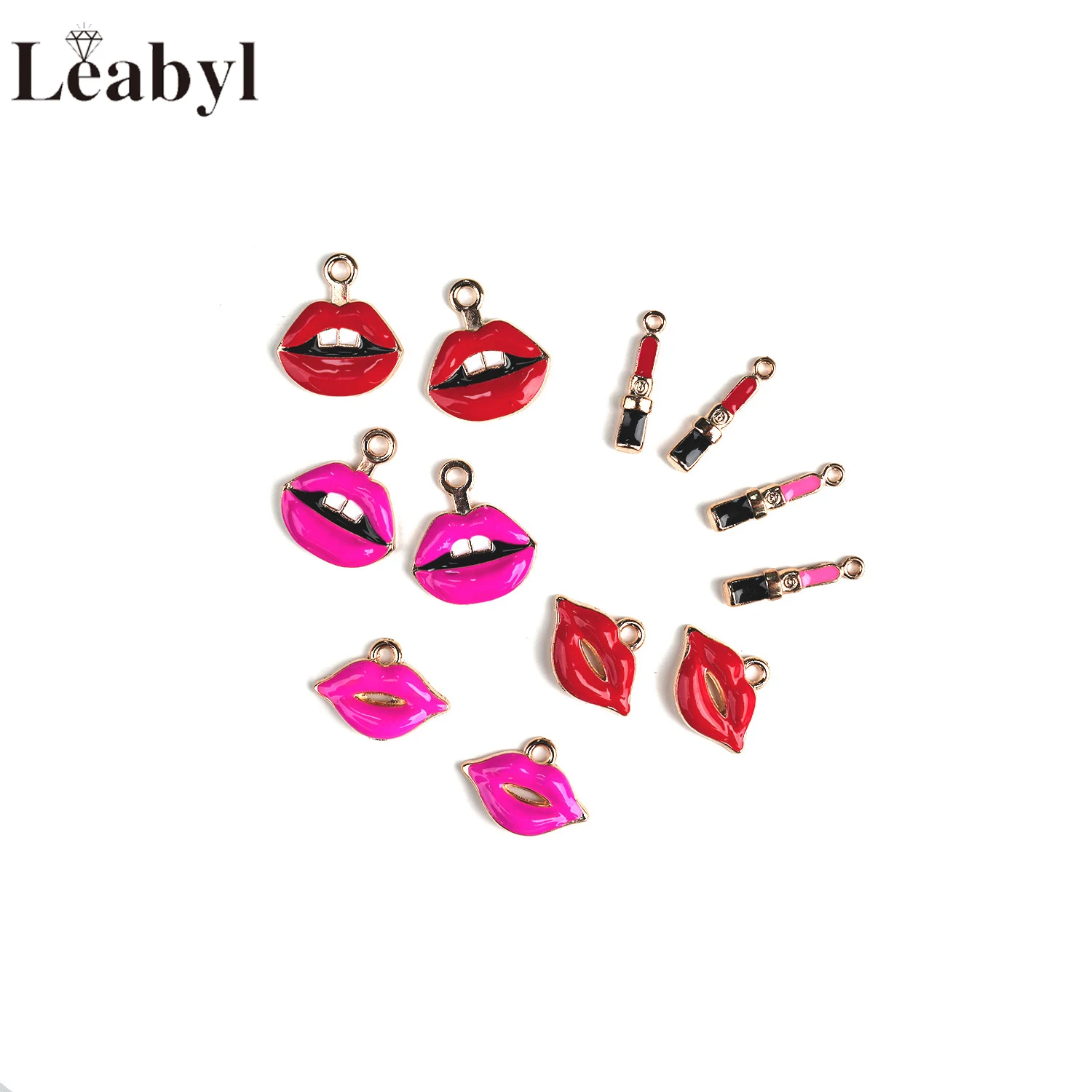 

Rose Red Enamel Lipstick Cosmetics Bead Pendant fit Bracelet Keychain Necklace DIY Jewelry Accesories 10 Pcs Random Mix