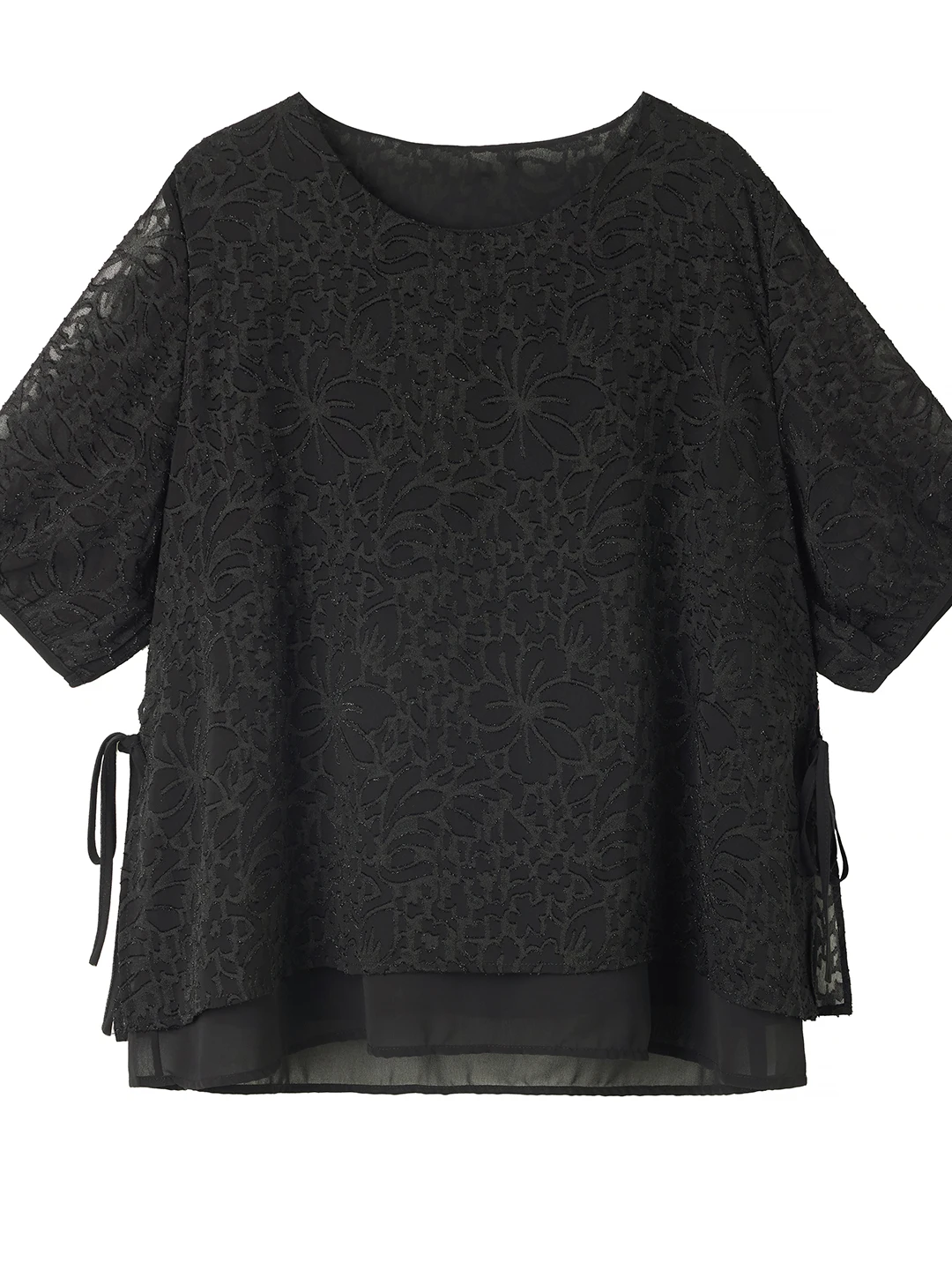Elegant Black Floral Embroidery Chiffon Short Sleeve Women's Shirt Summer 2026 New plus Size Trendy Top Korean Style Loose Fit