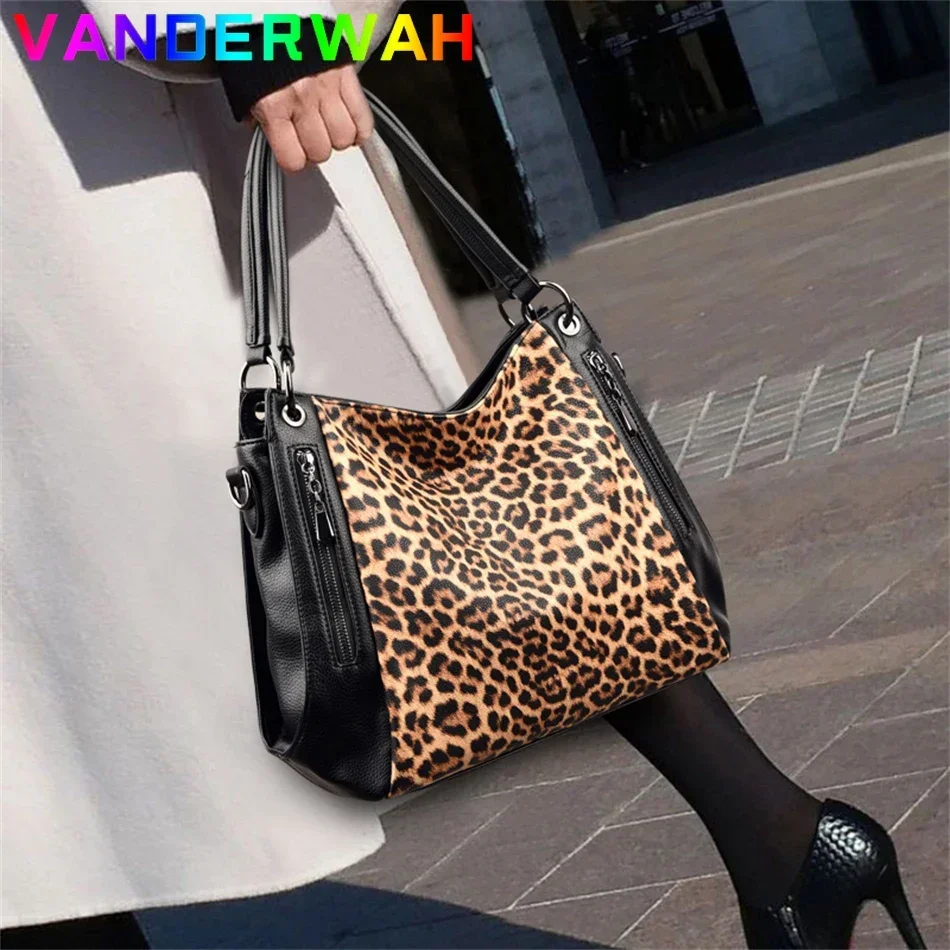 Women\'s Leopard Bag Luxury Shoulder Crossbody Casual Tote Designer Female Shopper Handbag Large Capacity Messenger Work Ins Sac