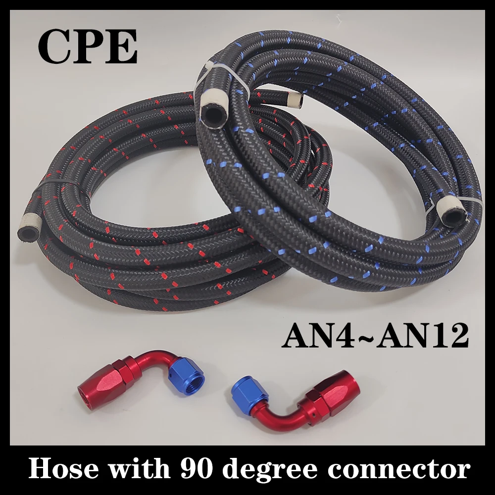 AN4~AN12Customizable Black Red/Black Blue Nylon stainless steel braided inner CPE fuel hose,Oil and gas cooler hose+90°connector