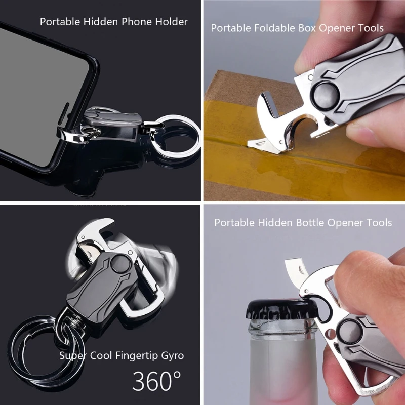 Multifunctional Key Chain Knife Anti-Anxiety Rotatable Keyring Box Cutter Phone Holer Bottle Opener Keychain Demolition Express