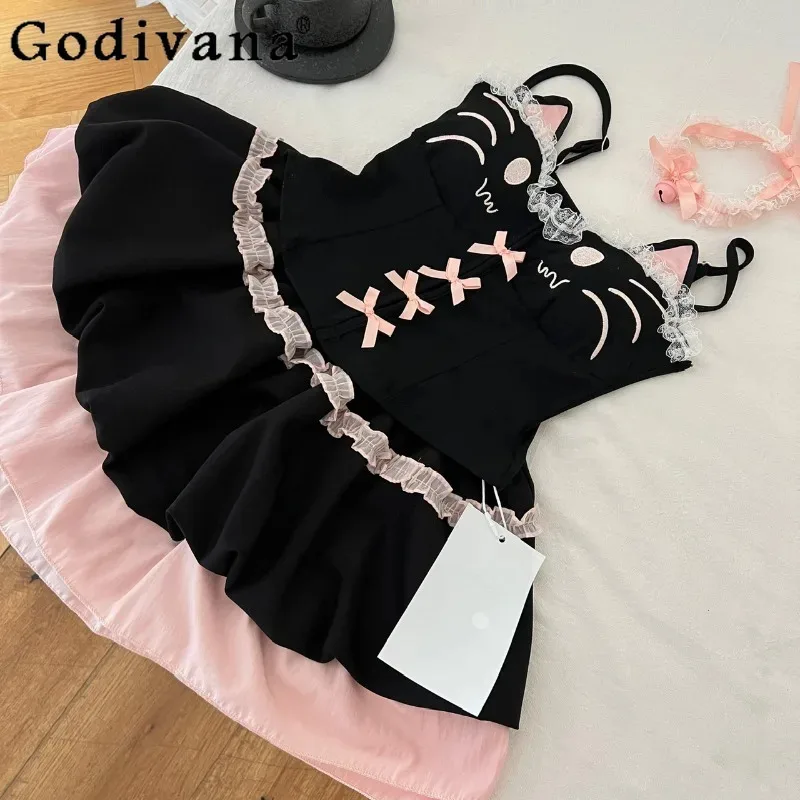 

CyLolita, сексуальный комплект принцессы, женский кружевной топ с бантом на бретельках, платье с высокой талией, юбка, костюм из двух предметов, милые наряды для девочек