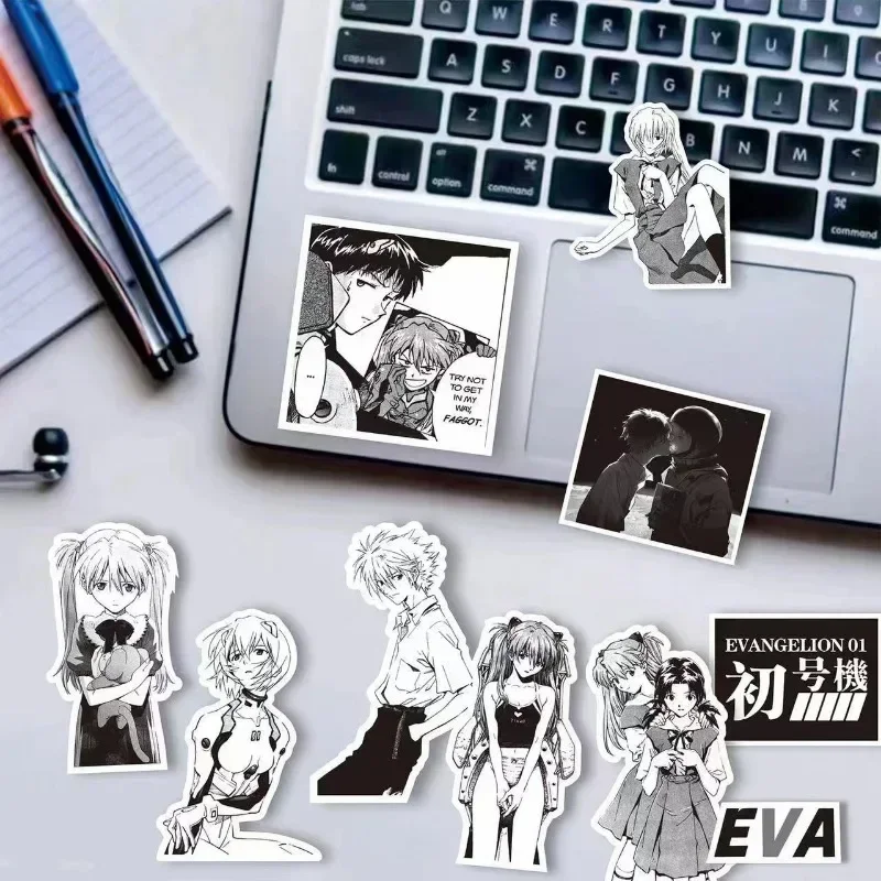 60PCS Evangelion EVA Handbook Stickers Asuka Ayanami Rei Ikari Shinji Black and White Comics Mobile Phone DIY Stickers