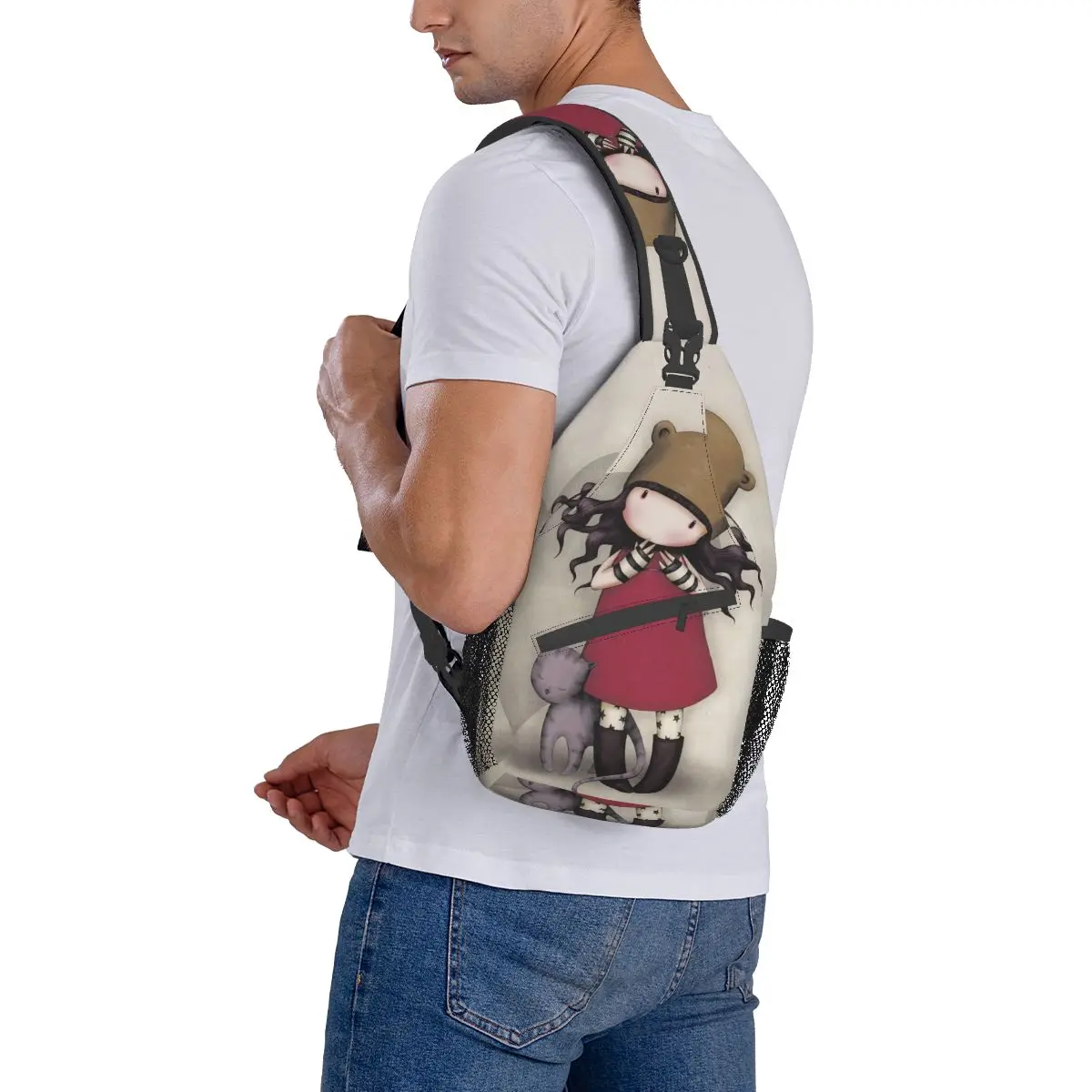 Santoro Gorjuss Boneca Sling Sacos Peito Crossbody Ombro Sling Mochila Caminhadas Viagem Daypacks Art Cute Cartoon Impresso Saco