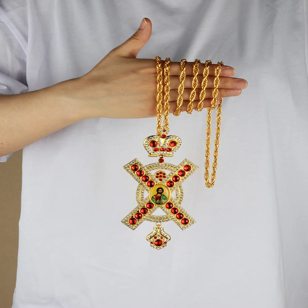 Diyalo Hope Faith Gebetskreuz-Anhänger-Halskette, umgibt Zinklegierung, roter Kristall, 120 cm Kette, christliche religiöse Geburtstagsgeschenke – Detail 4