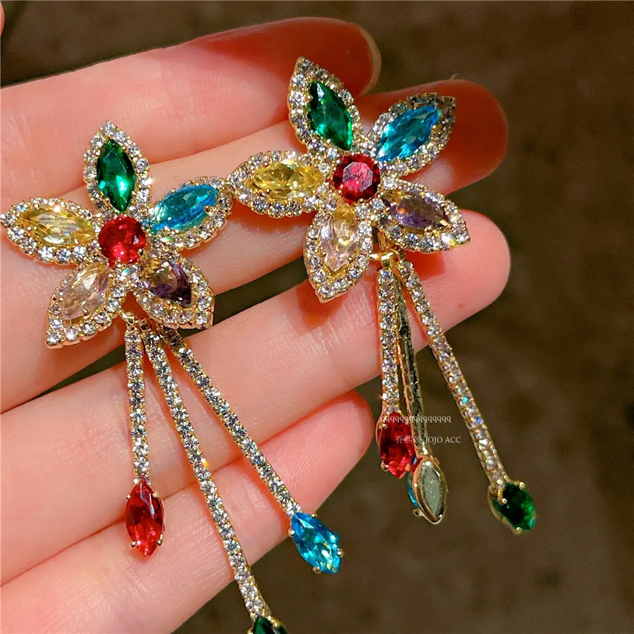 

Colorful Drop Earring for Women 925 Silver Needle Shine Zirconia Fine Jewelry Fashion Accessories Luxury Party Dangle Earrings