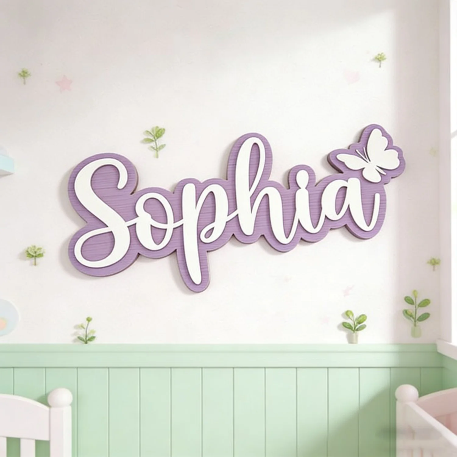 1pc Wooden Name Tag with Butterfly, Custom Name, Bedroom Doorplate, Children's Room, Birthday, Anniversary, Baptism Gift