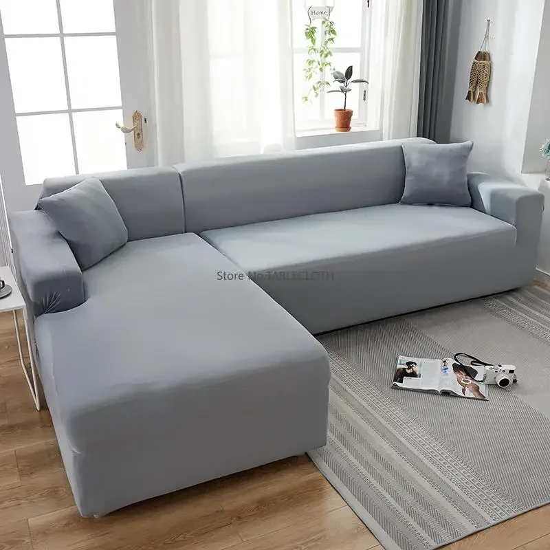 Grey Plain Color Elastic Stretch Sofa Cover Need Order 2Piece Sofa Cover If L-style fundas sofas con chaise longue Case for Sofa