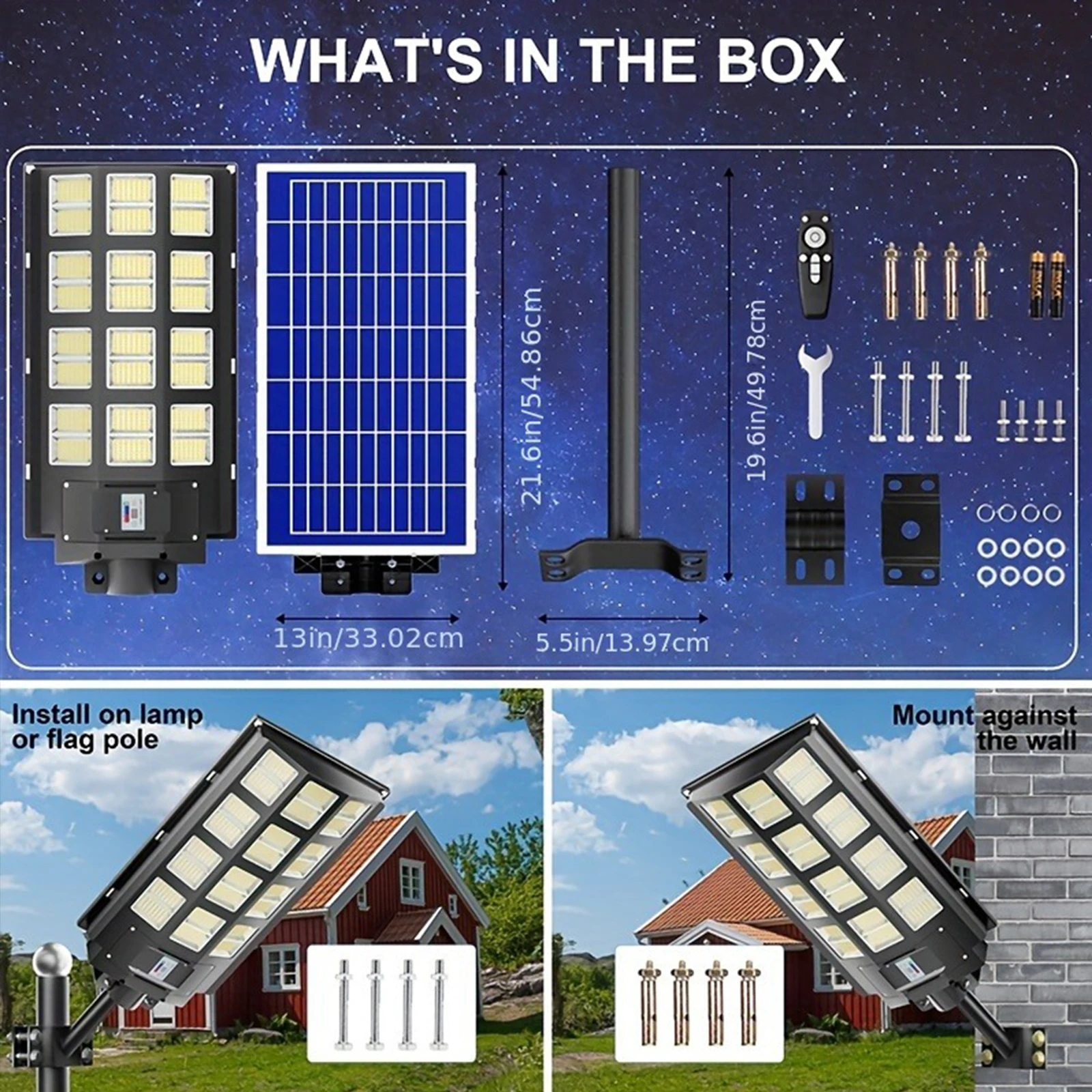 5000 W LED-Solarstraßenlaterne, Bewegungsmelder, wasserdicht, Sicherheits-Solarleuchten für den Außenbereich, mit Fernbedienung für den Außenbereich, Garten, Hof