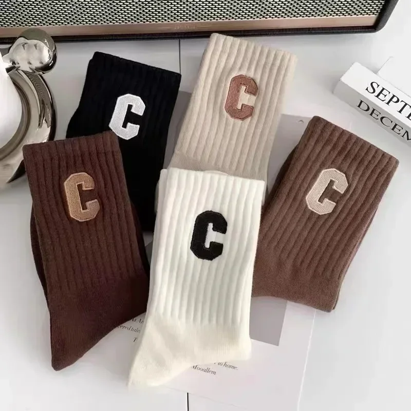 Women Middle Tube Letter Print Socks Sportswear Autumn Winter Japanese Style Striped Animal Print Socks School Girls Hosiery