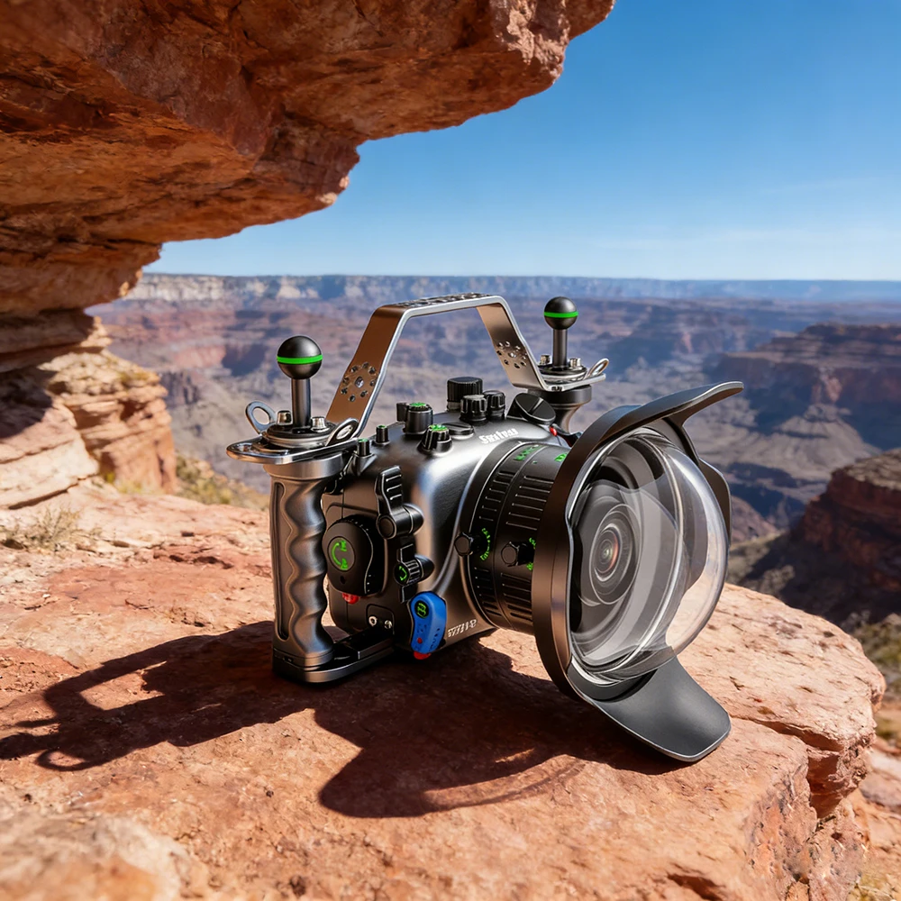 

Водонепроницаемый чехол Seafrogs из алюминиевого сплава на 100 метров, совместимый с Sony ZV-E1, только чехол, объектив в комплект не входит.