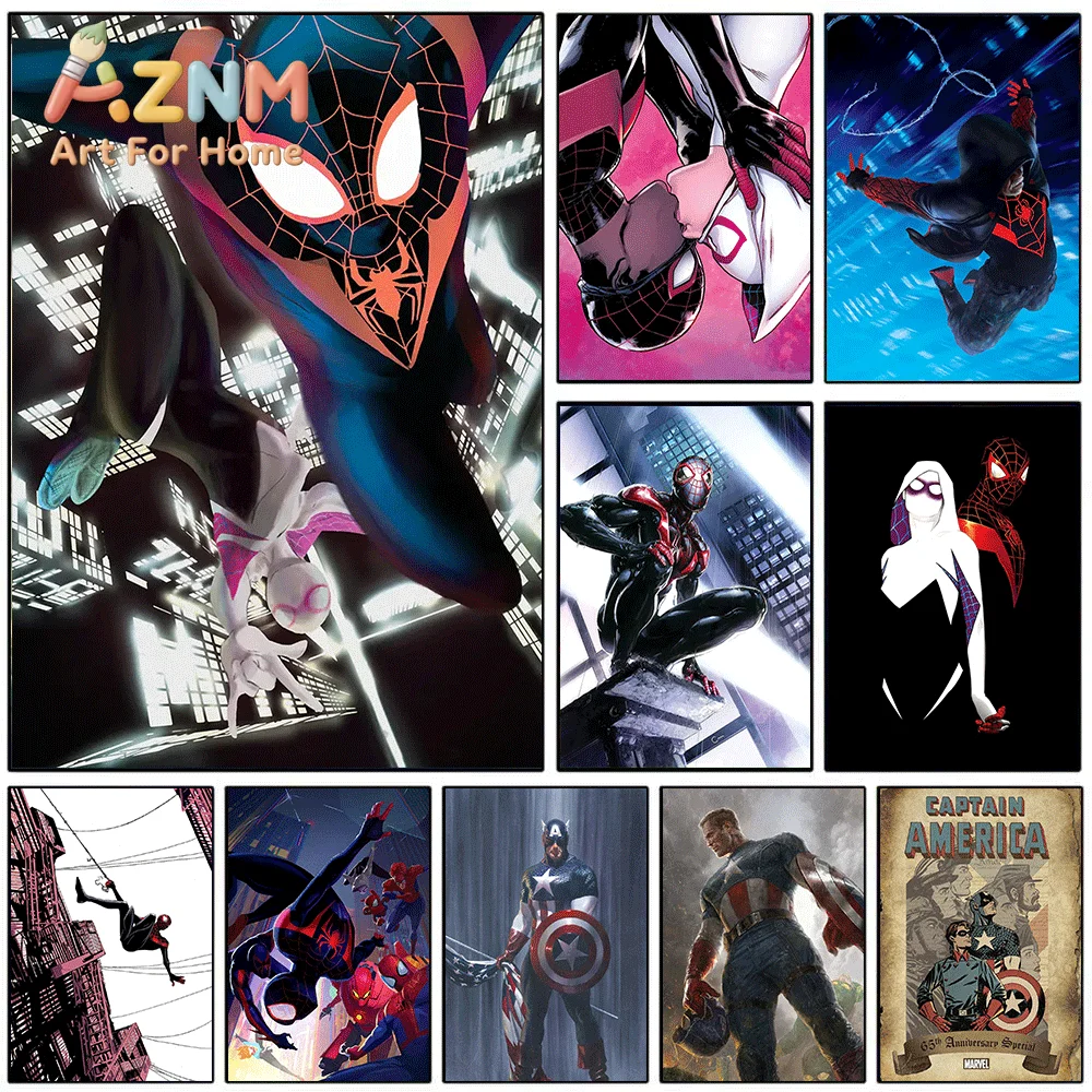 AZNM Miles Morales Spider Gwen Canvas Wall Art Unframed Print Home Wall Decor Poster Marvel Comic Superhero Fans Bedroom Decor