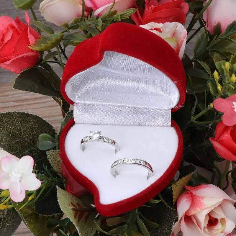 Caja anillo con forma corazón 77JB, terciopelo para ceremonia boda, estuche para anillo, pendiente, Jewe