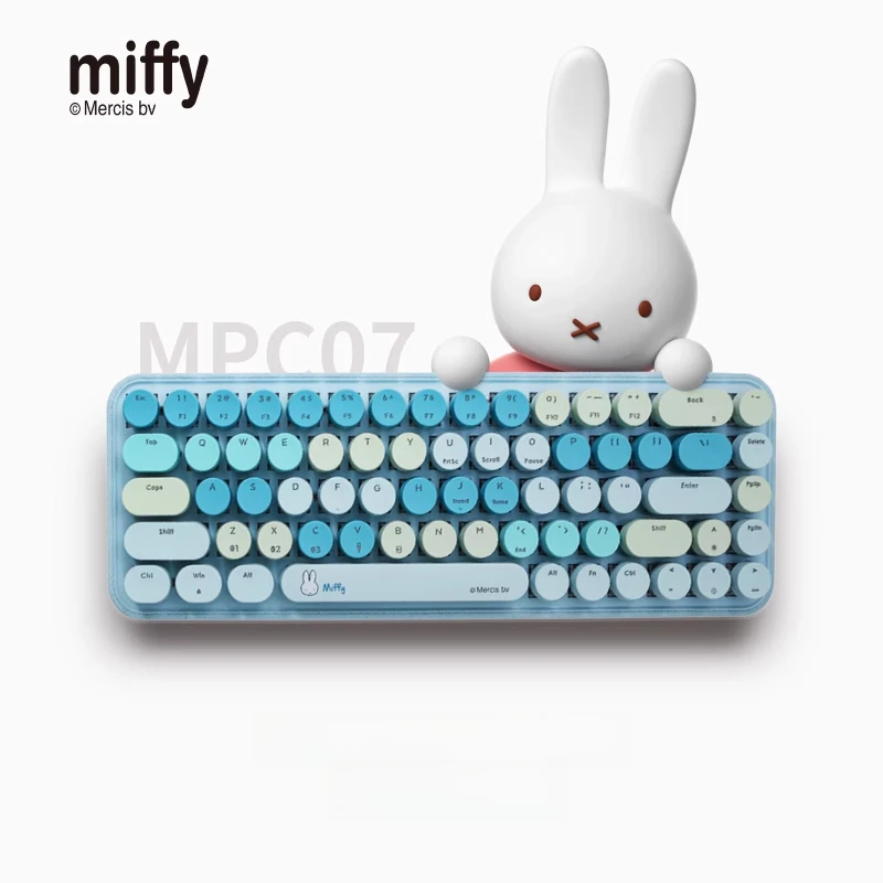 Miffy Kawaii Anime conejo de dibujos animados inalámbrico Bluetooth Teclado mecánico eje verde Oficina Retro Punk juego Teclado mecánico