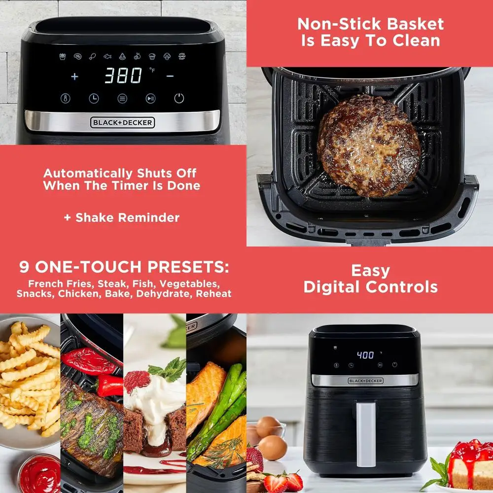 

Black & Decker 2-Quart Air Fryer: Crispy Fried Flavor, Low Fat, Bake, Dehydrate, Warm Food, Digital Touchscreen, Auto-Off