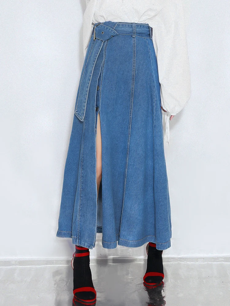 

Women Denim Skirt Y2k Emo 2000s A-line Jean Skirt Clothes Long Skirt Harajuku Korean 90s Fashion Vintage Gradient Grunge Clothes