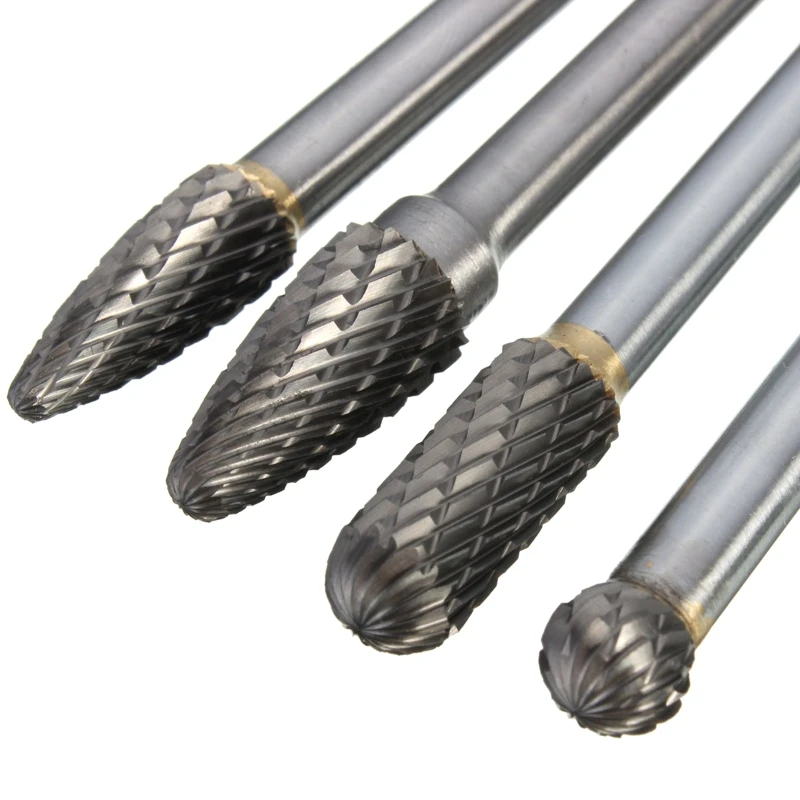 4 pezzi/set set lime rotanti in carburo tungsteno a doppio taglio adatto per utensili rotanti per lavorazione del legno