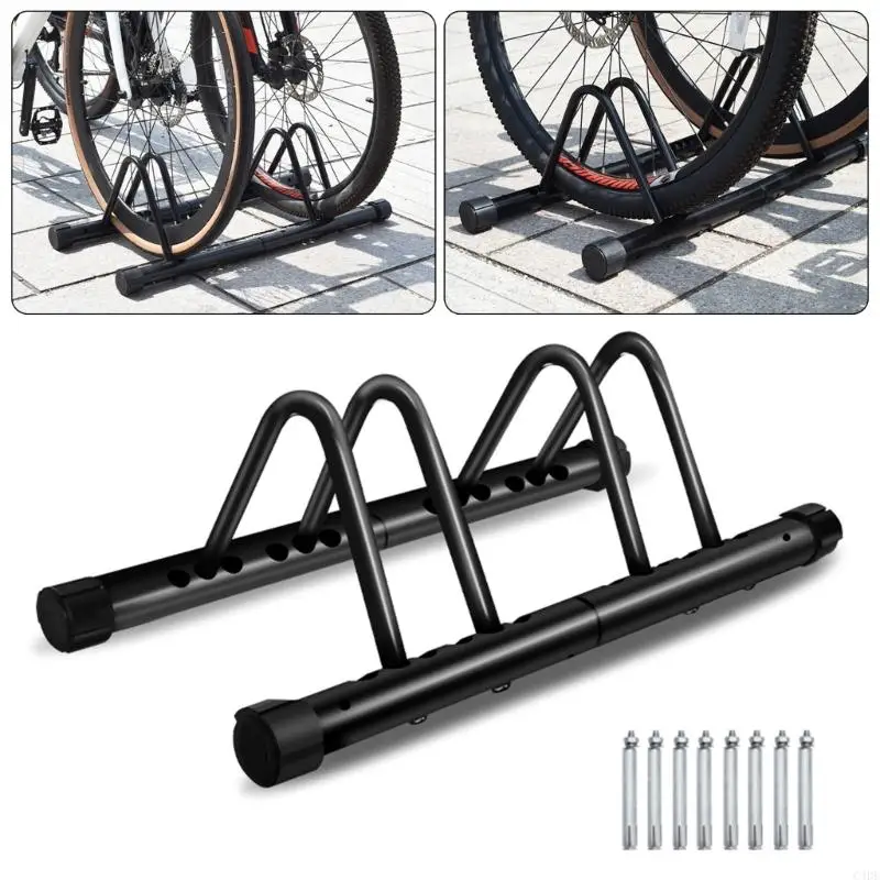 C4DE Adjustable Bike Floor Stand Parking Rack Freestanding Bike Stand Two Bike Storage Organizers for Garage Parking