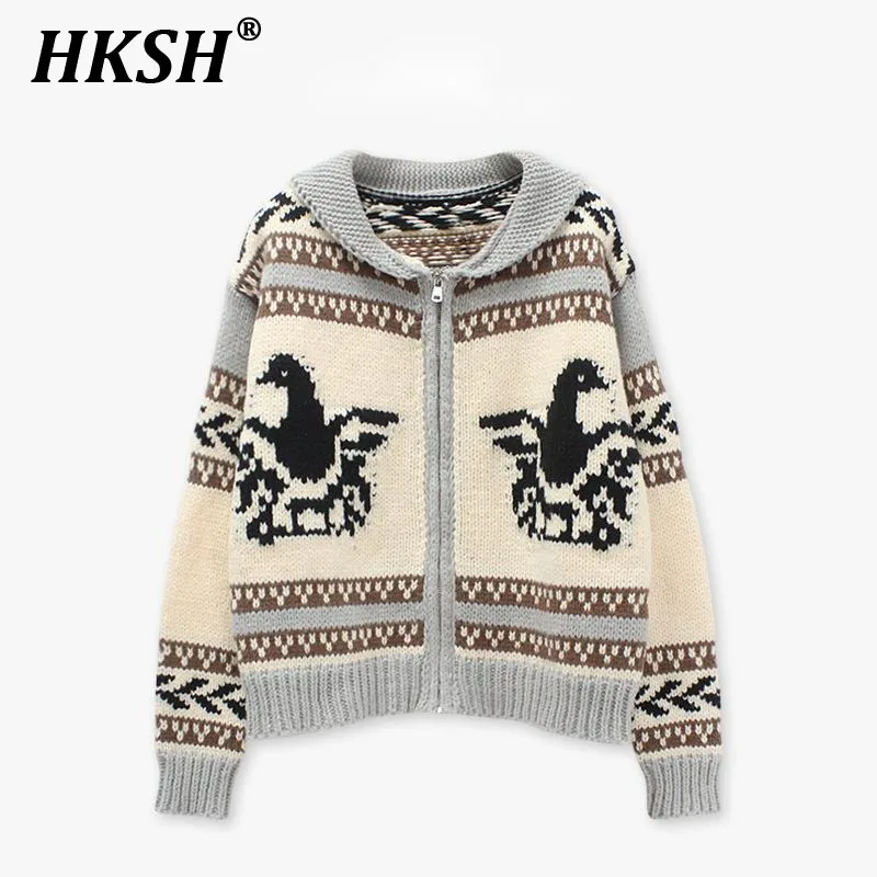 HKSH 2024 Korean Version New Jacquard Sweater Cardigan Women's Tide Elegant Loose Turn Down Collar Slimm Temperament Top HK3401