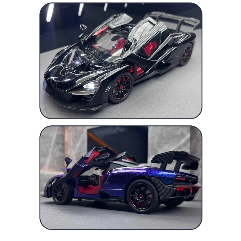 Modèle de voiture de sport Sienna 1:24, jouets en alliage moulé sous pression, supercars, son et lumière, portes ouvertes, véhicules de course rétractables, cadeaux pour enfants
