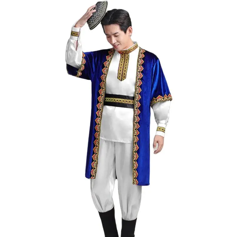 Uygur Stage Dance Wear Ethnic Men Chinese Nationality Dress Xinjiang Folk Performance Clothing Festival Party Costume