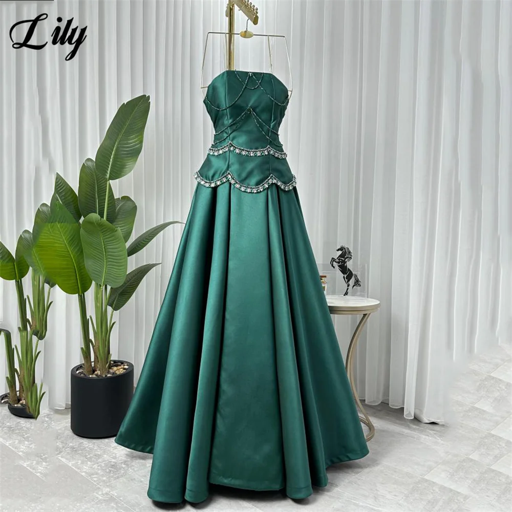 Lily vert une ligne perles robe de bal sans bretelles robe de célébrité robe de bal en cristal embellissements festonnés simpliste  nneinize personnaliser