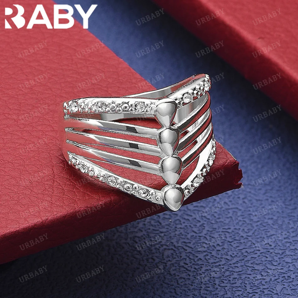 

URBABY 925 Sterling Silver Size 7-10 Zircons Crown Ring Fashion Jewelry Charm Grace Noble Wedding Accessories