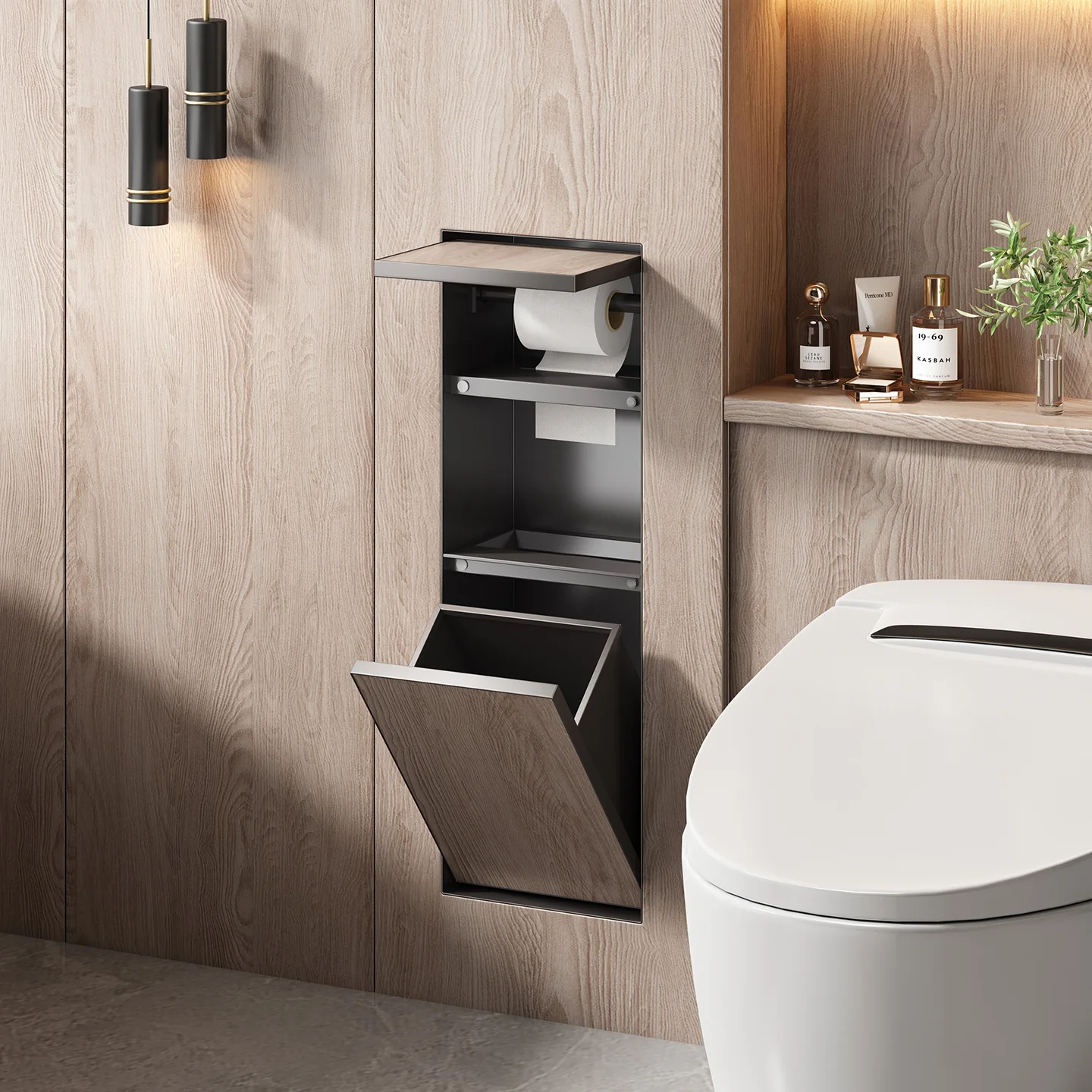 304 Stainless Steel Niche Toilet Hidden Trash Can Embedded in Tissue Box Concealed Toilet Niche Hotel Home Use Can Be Customized