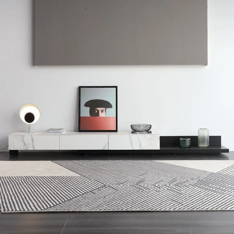 K*-High Quality Minimalist Retractable Rsintered Stone TV Cabinet Set Small Home Living Room Italian Modern Simple Stretch Tv