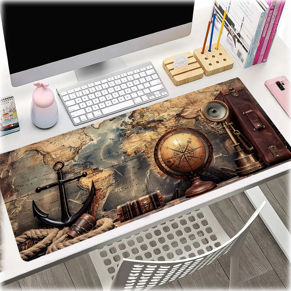 Alfombrilla de ratón con diseño de brújula Steampunk Retro, alfombrilla antideslizante para escritorio de oficina con bordes cosidos para jugadores y oficinas en el hogar