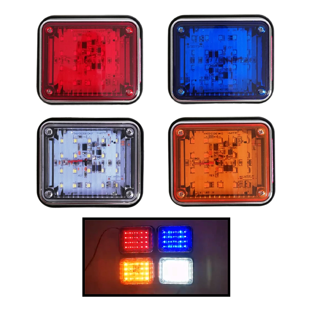 1Pc LED Stroboscope Police Warning Light 12V 24V Ambulance Strobe Lights Fire Truck Engineering Vehicle Flashing Light Red Blue