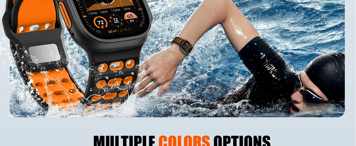 Armbänder für Apple Watch Ultra 4 3 Band 49mm 46mm 45mm 44mm 42mm, Sportarmband aus Silikon, Farbe: Ozean, Correa iWatch Serie 12 11 10 SE 9 8 – Detail 5