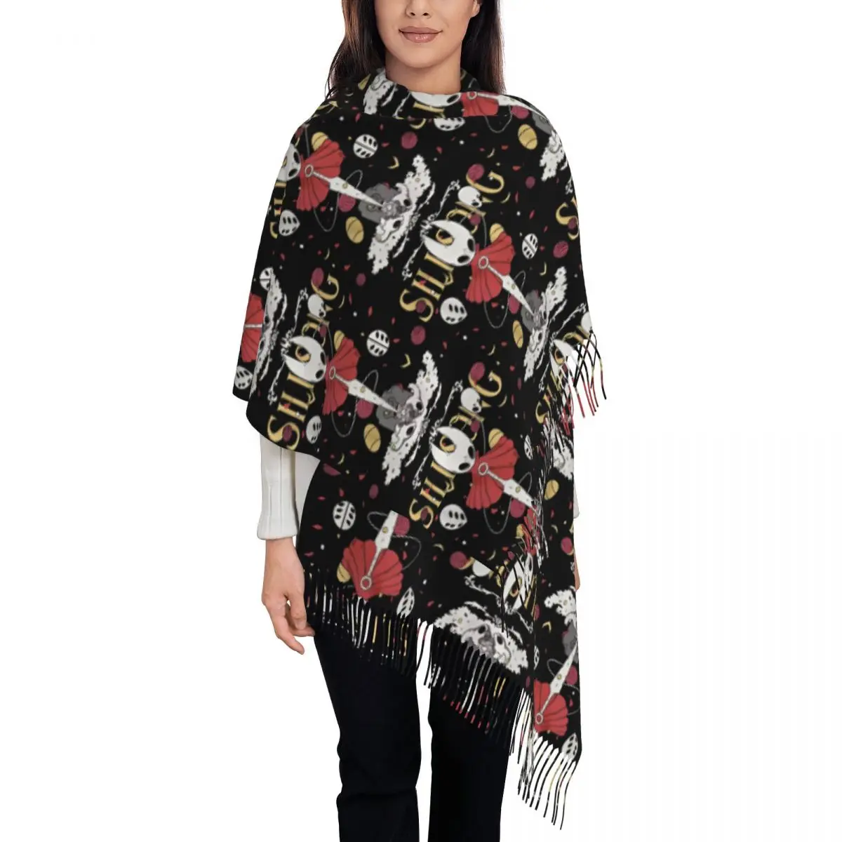 Women's Tassel Scarf Hollow Knight Silksong Long Winter Fall Shawl Wrap Gaming Gifts Cashmere Scarf