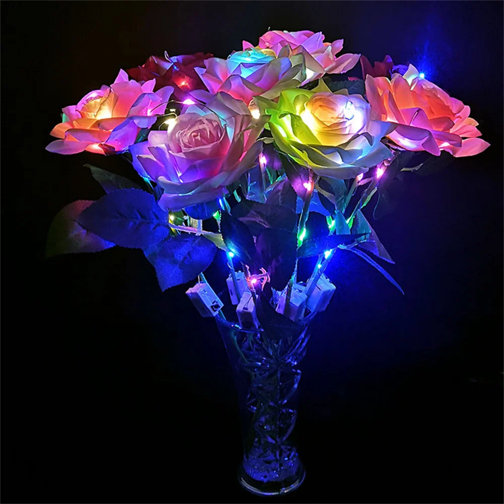 LED Glowing Rose Artificial Flower with String Lights for Christmas Anniversary Birthday Valentine's Day Party Gift