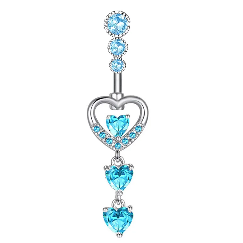 1PCS Blue Crystal Belly Button Rings Stainless Steel Heart Navel Piercing Barbell For Women Butterfly Belly Ring Beach Jewelry