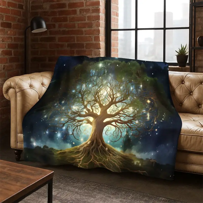 Tree of Life Nordic Mythology Yggdrasil Nature cartoon Flannel Blanket Soft Throw Blanket for Bedroom Living Room Bed Travel kid