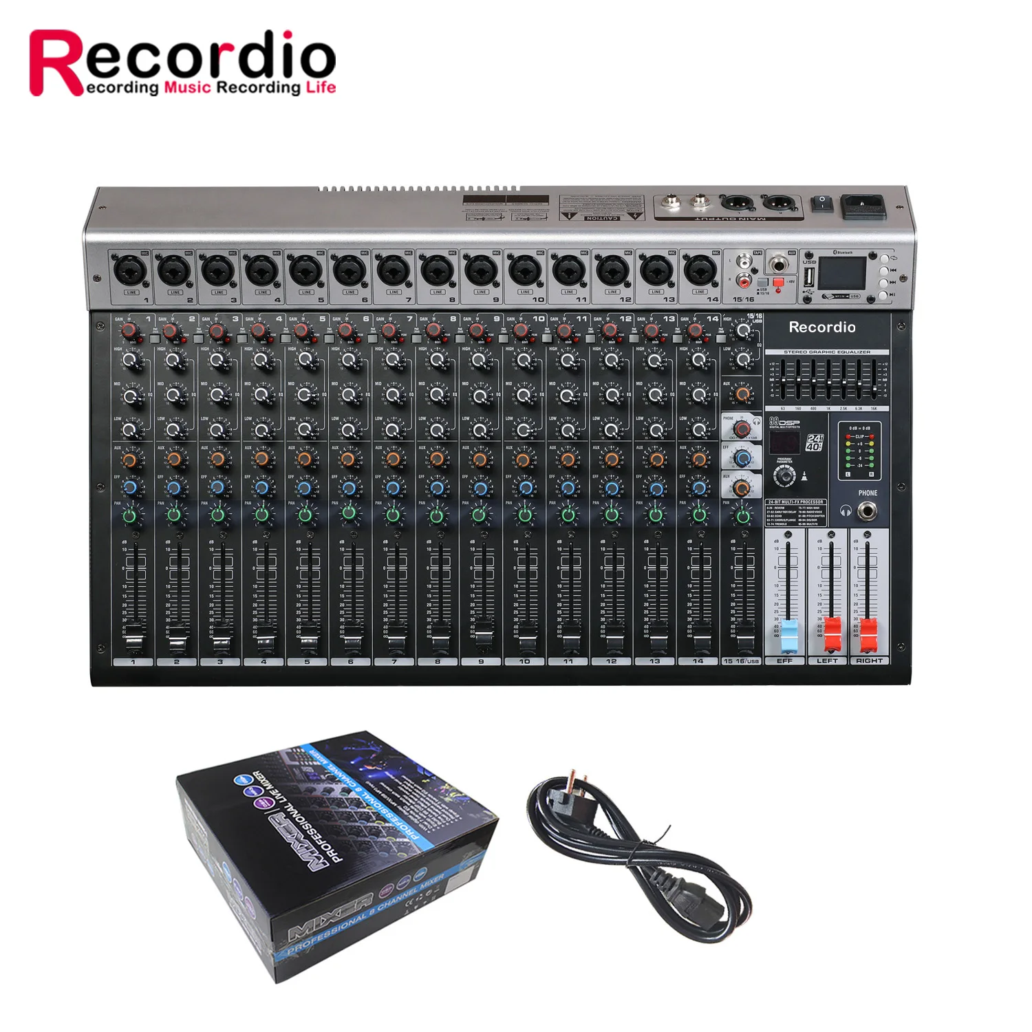 Consola mezcladora multifunción de 16 canales GAX-GBR16 con ecualizador de 7 bandas y 99 efectos DSP adecuada para puesta en escena