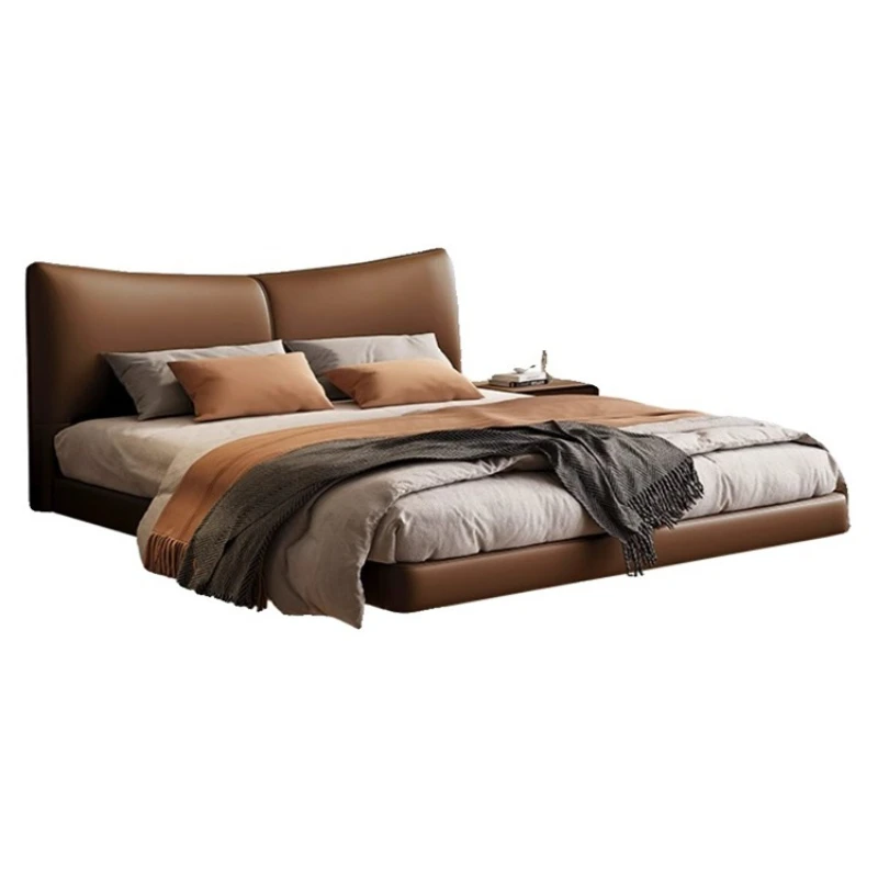 

Suspended leather bed 1.8 Italian minimalist high PC and console game sleeping small apartment double suspended