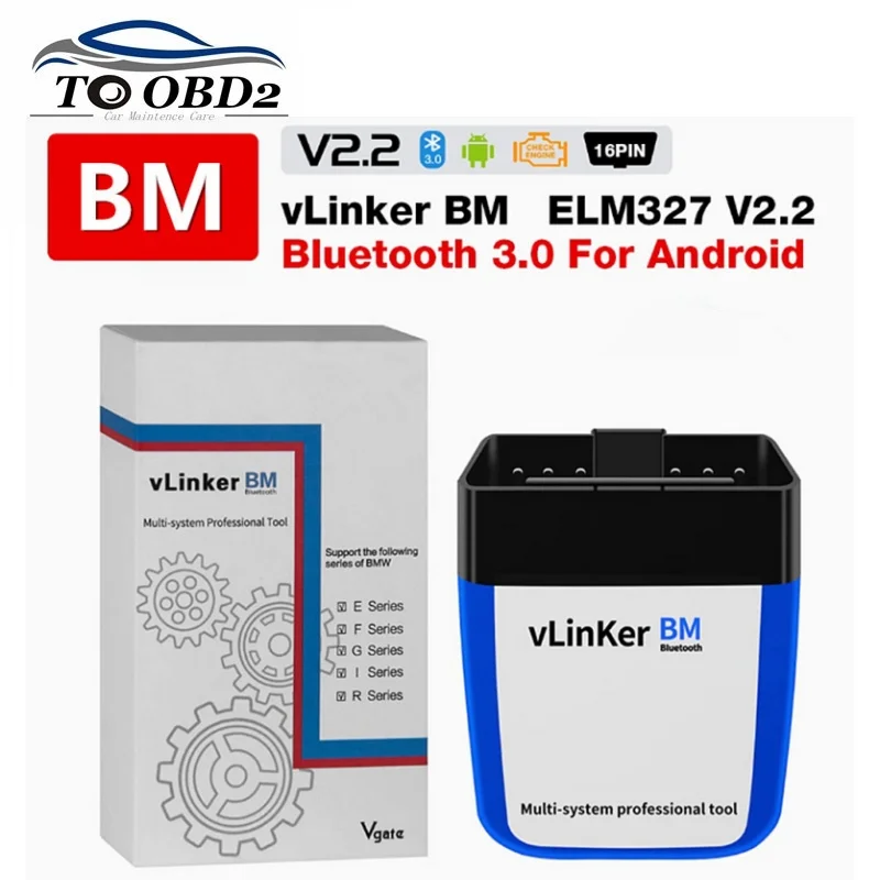 Vgate vLinker BM ELM327 V2.2 For BMW Scanner Bluetooth-compatible 3.0 OBD2 Car Diagnostic ELM 327 Supported for BMW models
