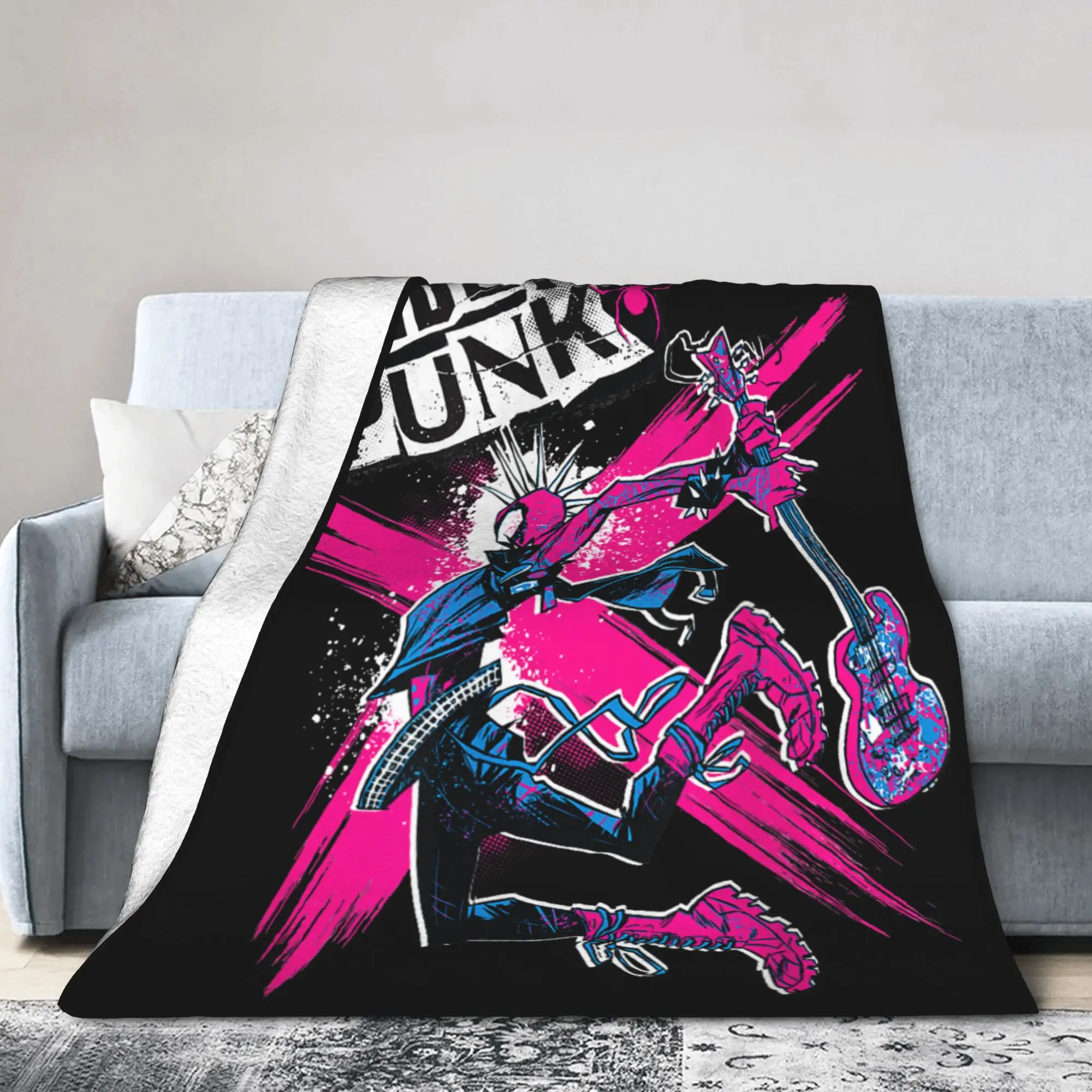 Manta Spider-Man Spider-Punk Hobie Brown Spiderverse, manta de franela, alfombra para el hogar, colcha ligera portátil