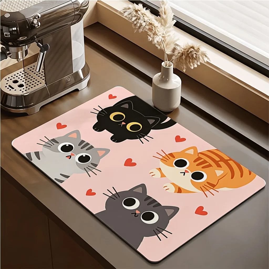 Dish Drying Mat Halloween Plaid Witch Hat Spiderweb Kitchen Countertop Absorbent Non Slip Tableware Protection Cushion