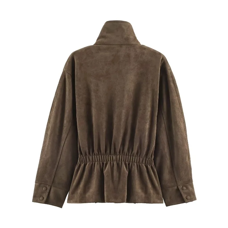 Best-selling Women's Clothing. Fashionable Stand-up Collar with A Belt and Suede Texture Effect Creating An Elegant Stylish Coat