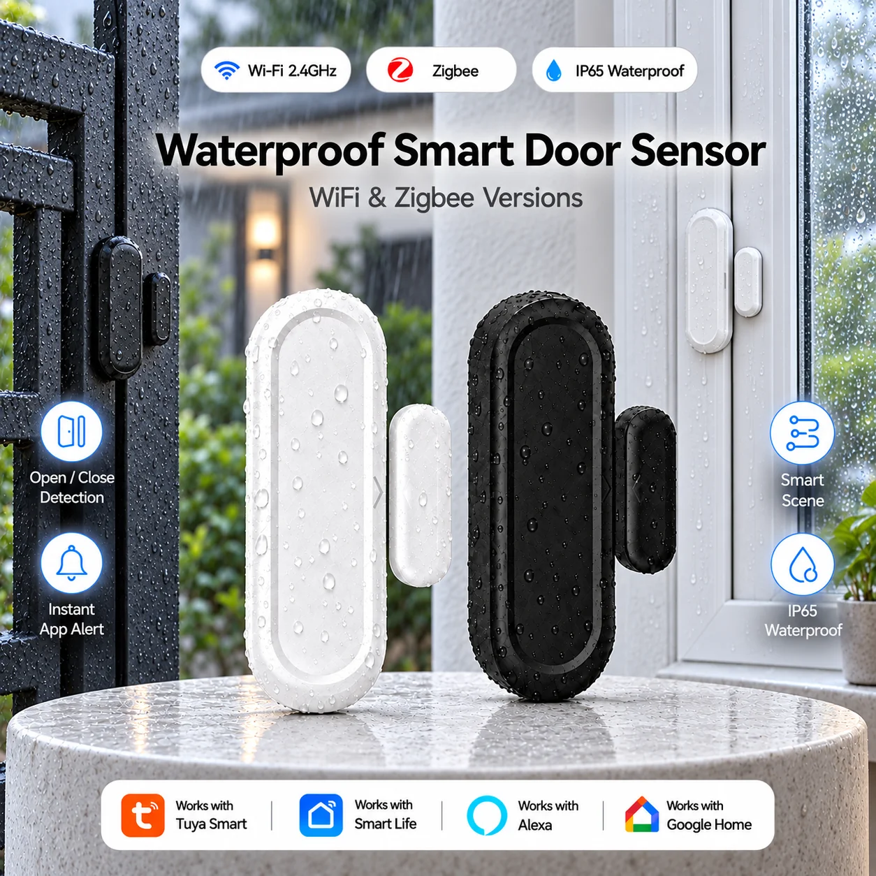 IP65 Tuya Zigbee WiFi Door Window Magnetic Sensor Wireless Connection Smart Home Protection Waterproof Door Detectors Automation