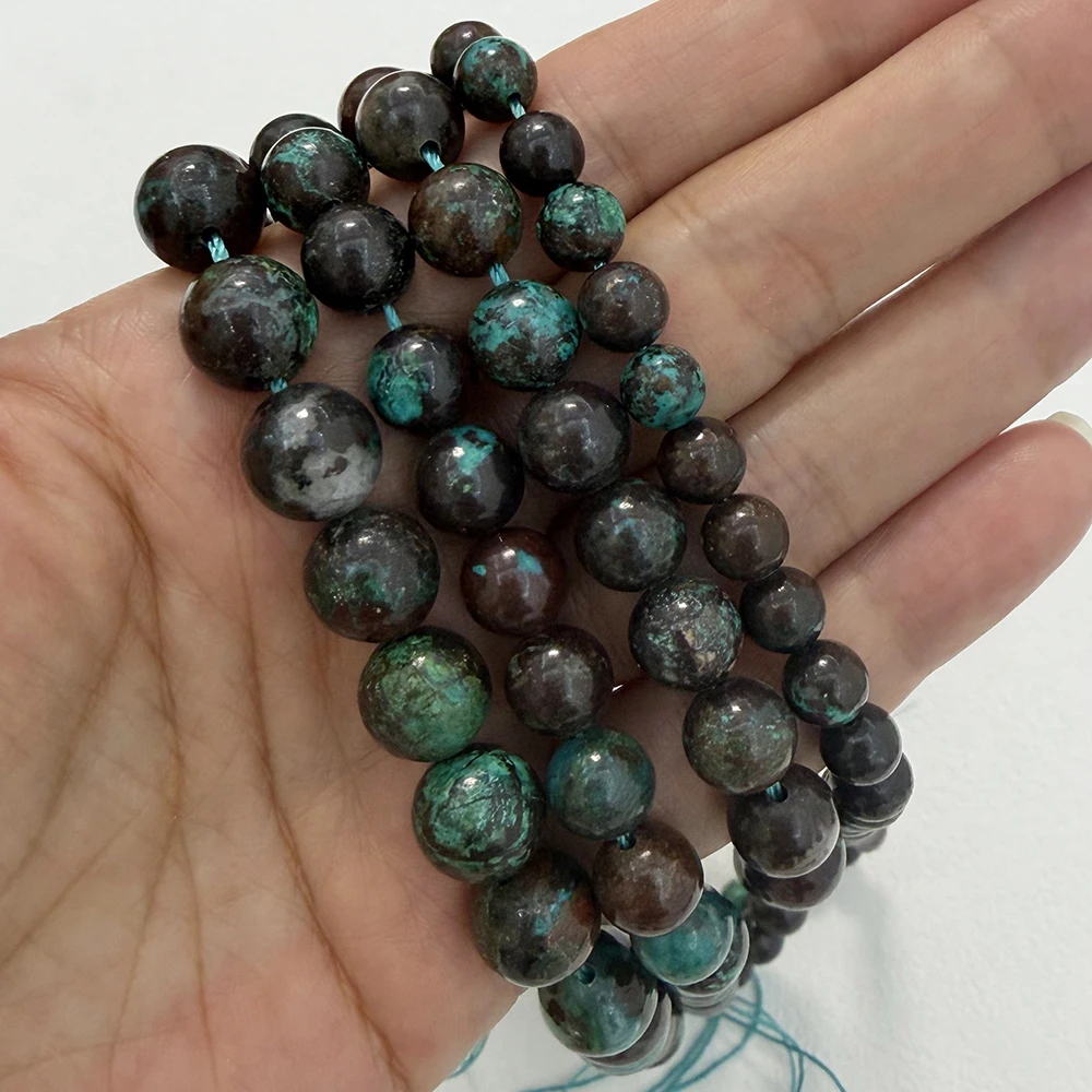 Semi-precious Stones A Quality Peru Dark Brown Chrysocolla Turquoise Stone Round Loose Beads 6 8 10 MM Pick Size