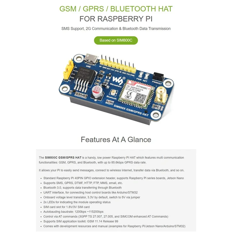 Imagem -06 - Waveshare-bluetooth Hat para Raspberry pi Gsm Gprs Hat 2b 3b 3b Mais Zero w Jetson Nano Baseado em Sim800c Enviar Mensagens Conectar