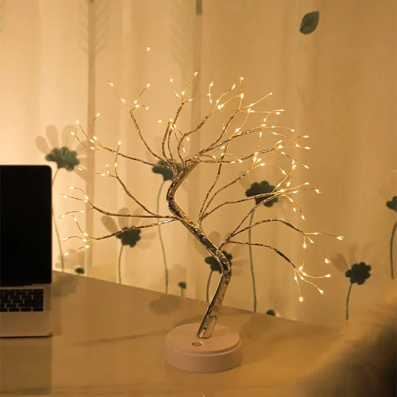 LED Table Lamp Tree Copper Wire USB/AA Battery Powered Bedroom Study Decorative Deack Lamp Creative Lighting Indoor Night Lamp