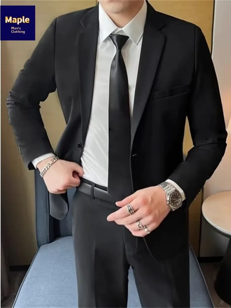 Business Style Slim Fit Wedding Suit Set for Men Professional Formal Black Suit Complete Set Groom Marriage Ceremony Clothes