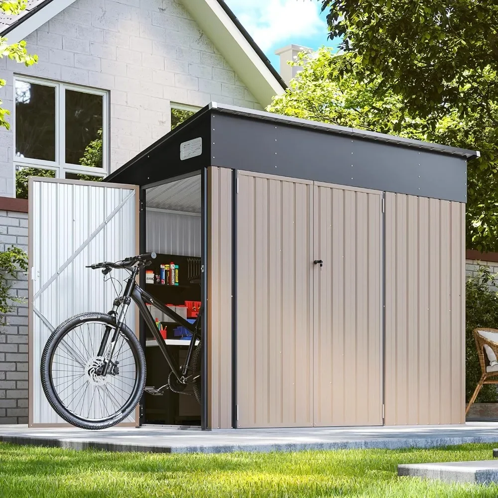 

194 Cubic Feet Premium Galvanized Steel Storage Shed with Three Doors, 7.3x5.3 Feet Weatherproof Outdoor Utility Shed