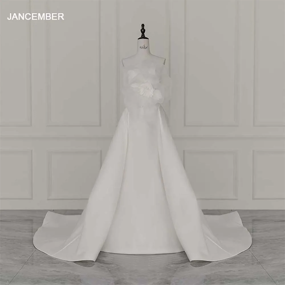 JANCEMBER International Dress For Women 2023 Satin A-Line Strapless Pleat Wedding Dress Wedding Bow Lace QD06215 Robe De Mariée